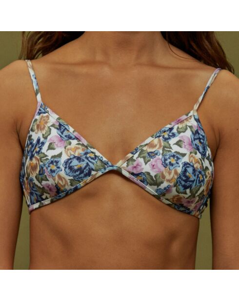 Haut de Maillot Positano fleuri blanc/bleu