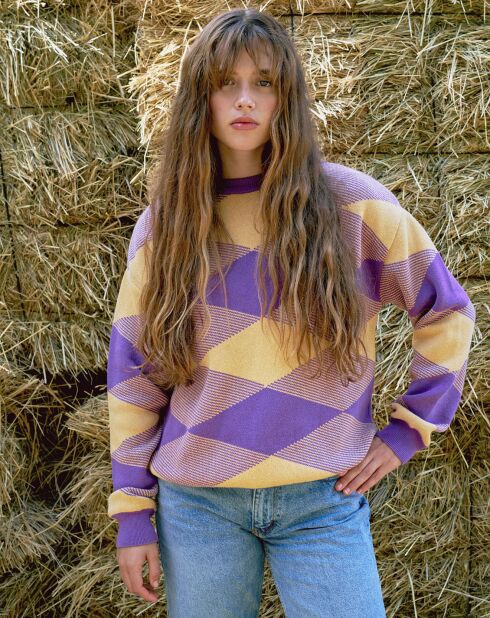 Pull Doma imprimé violet/jaune