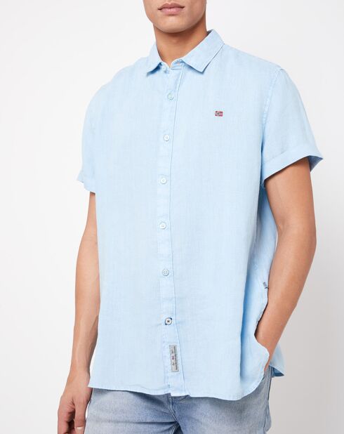 Chemise slim en Lin Gervas Ss 1 bleu ciel