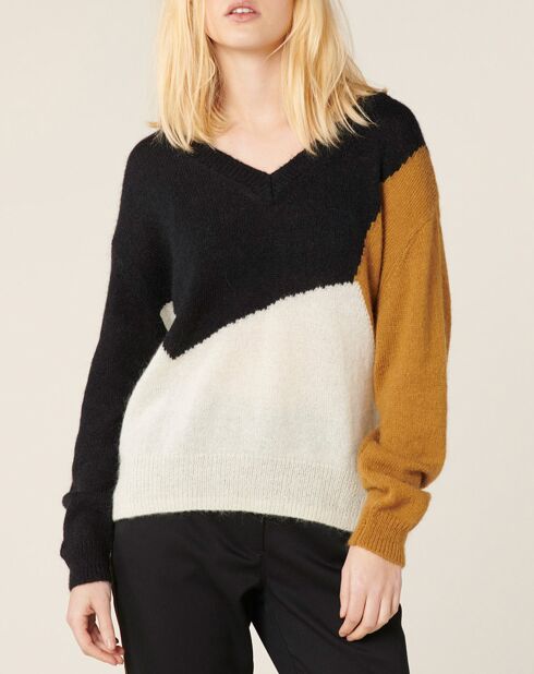 Pull en Mohair & Laine mélangés Brenda noir/caramel/écru