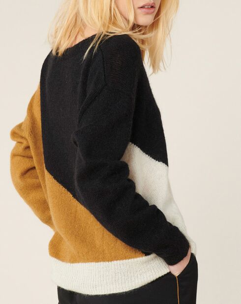 Pull en Mohair & Laine mélangés Brenda noir/caramel/écru