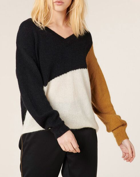 Pull en Mohair & Laine mélangés Brenda noir/caramel/écru