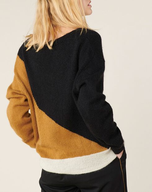 Pull en Mohair & Laine mélangés Brenda noir/caramel/écru