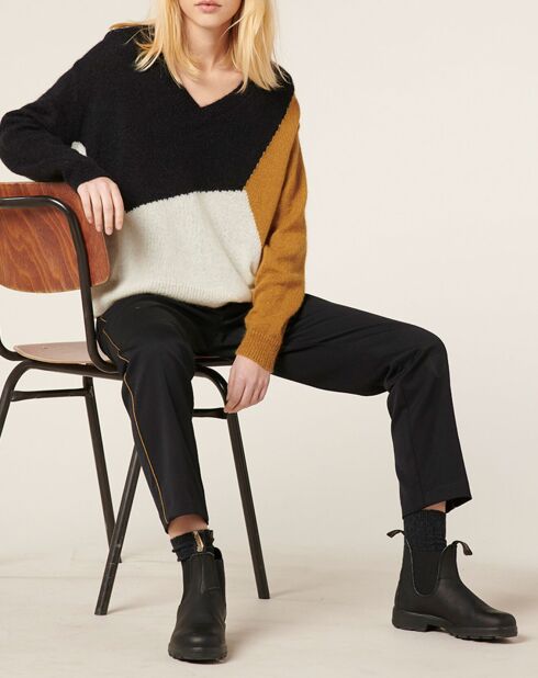 Pull en Mohair & Laine mélangés Brenda noir/caramel/écru