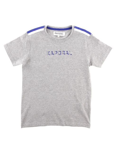T-Shirt en Coton à logo et bande épaule gris