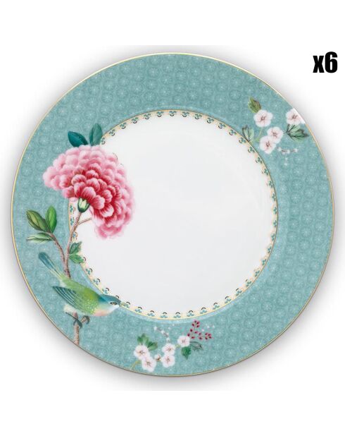 Dessertteller aus Porzellan, blau, Blushing Birds, Durchmesser 21,4 cm, 6 Stück