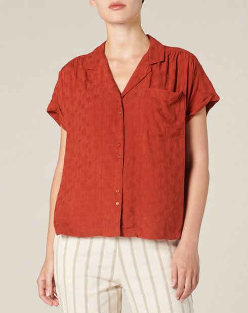 Blouse Dinais imprimée palmiers paprika