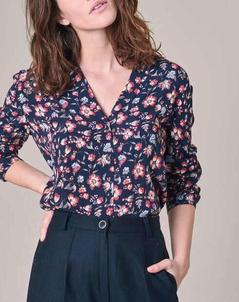 Chemise Edilson imprimé fleuri noir/rouge