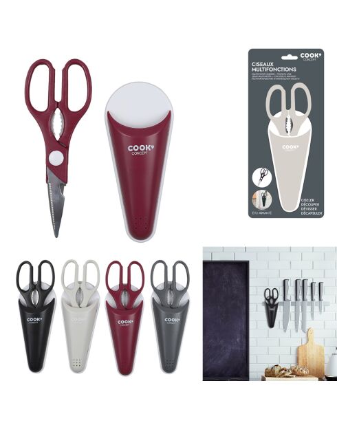 Ciseaux multifonctions avec étui aimanté coloris aléatoire - 21x8 cm