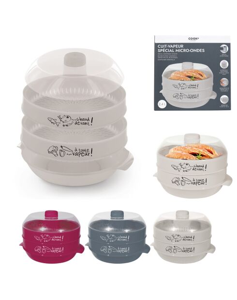 Cuit-vapeur 2 étages micro-ondes coloris aléatoire - 23x21.5x17 cm