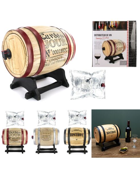 Distributeur à vin tonneau coloris aléatoire - 3 L
