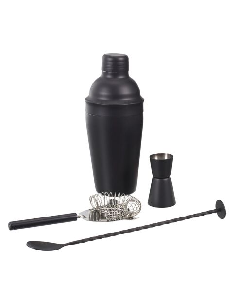 Scatola da cocktail con 4 accessori nero/grigio - 8x8x21 cm