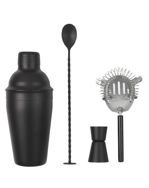 Scatola da cocktail con 4 accessori nero/grigio - 8x8x21 cm