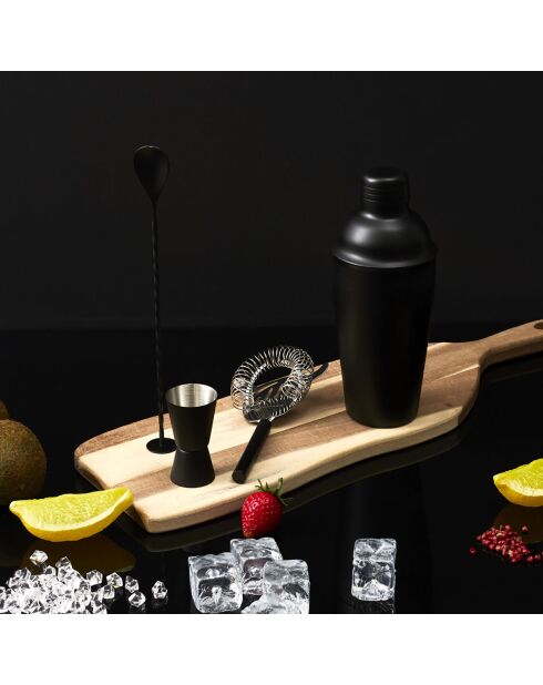 Scatola da cocktail con 4 accessori nero/grigio - 8x8x21 cm