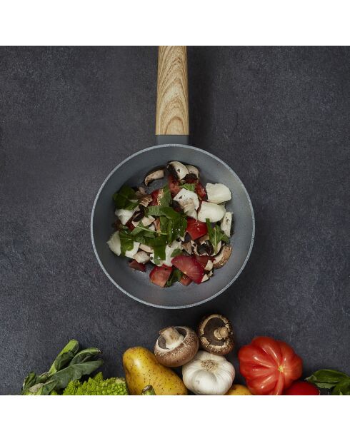 Casserole induction manche effet bois marron/gris - 37x20.6x19.8 cm