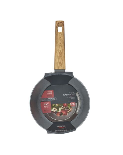 Casserole induction manche effet bois marron/gris - 37x20.6x19.8 cm