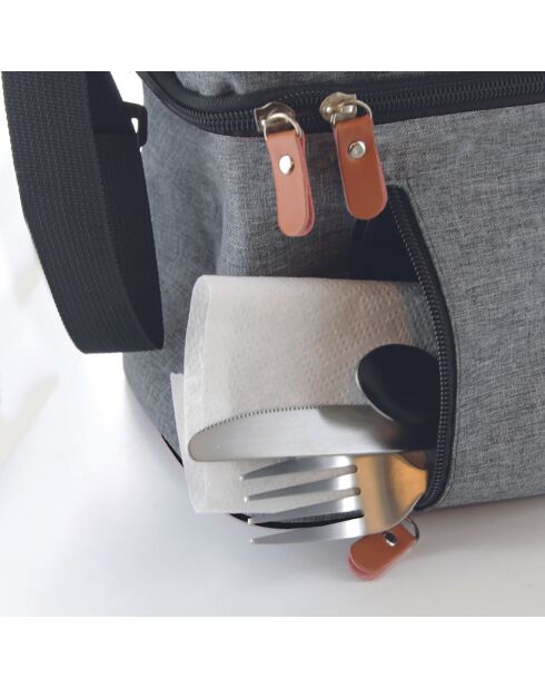 Lunch bag gris zippé gris/noir/orange - 27x20x28 cm