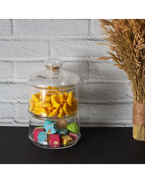 Boîte à biscuit 2 compartiments transparente - 16x16x29 cm