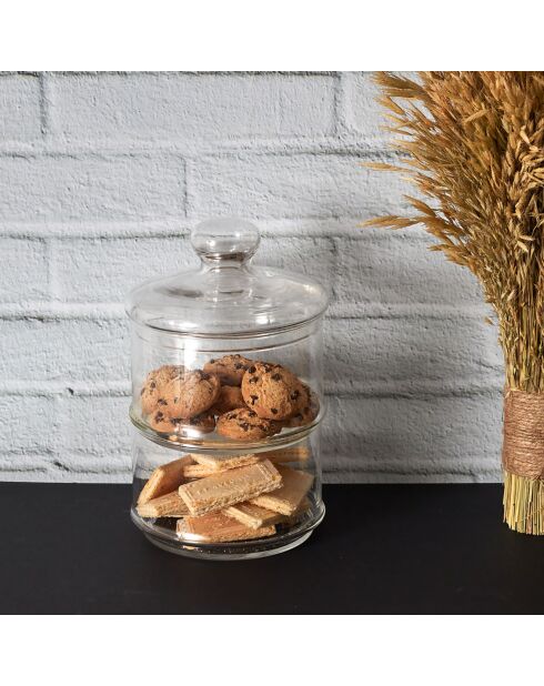 Boîte à biscuit 2 compartiments transparente - 16x16x29 cm