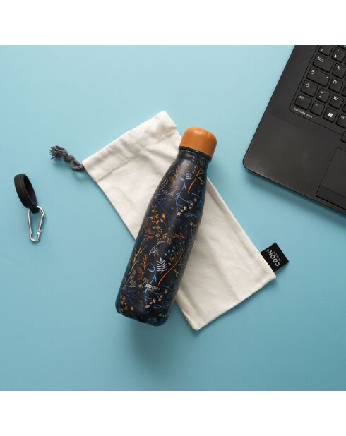 Blau/gelbe isolierte Flasche mit Blumenmuster - 26 cm