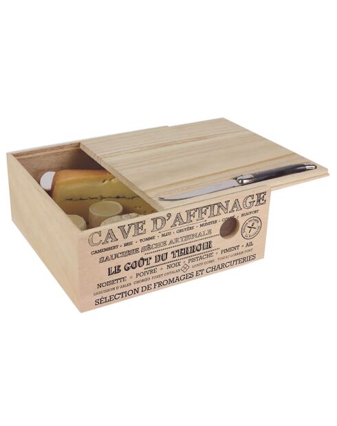 Cave à fromage bois avec couteau bois/noir - 25x25x10 cm