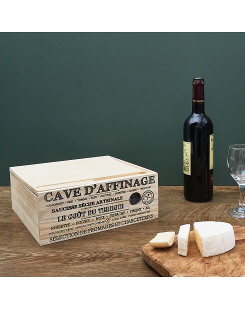 Cave à fromage bois avec couteau bois/noir - 25x25x10 cm