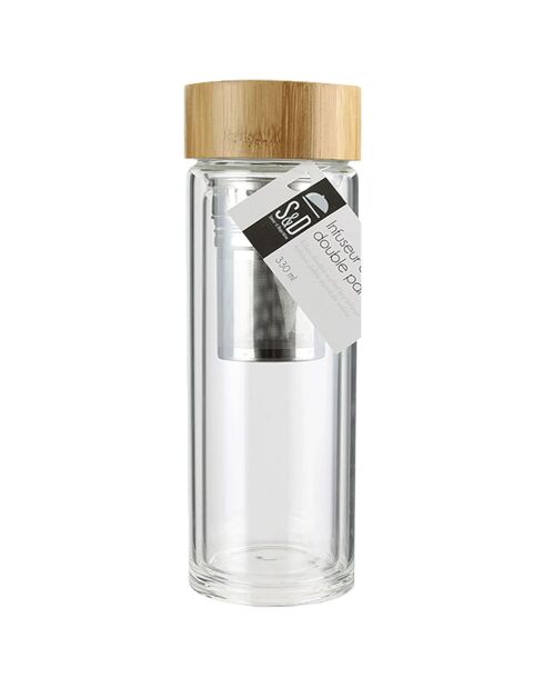 Bouteille de transport double paroi infuseur marron/transparent - 7x7x20.4 cm