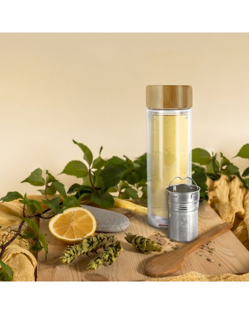 Bouteille de transport double paroi infuseur marron/transparent - 7x7x20.4 cm