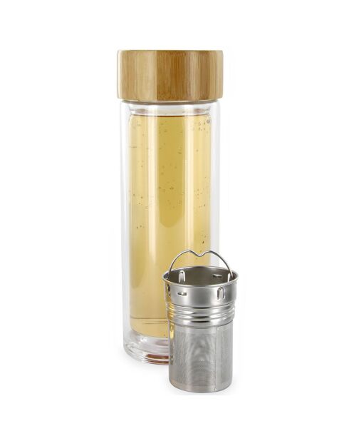 Bouteille de transport double paroi infuseur marron/transparent - 7x7x20.4 cm