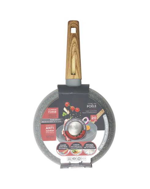 Poêle induction forge manche effet bois marron/gris - 37x20 cm