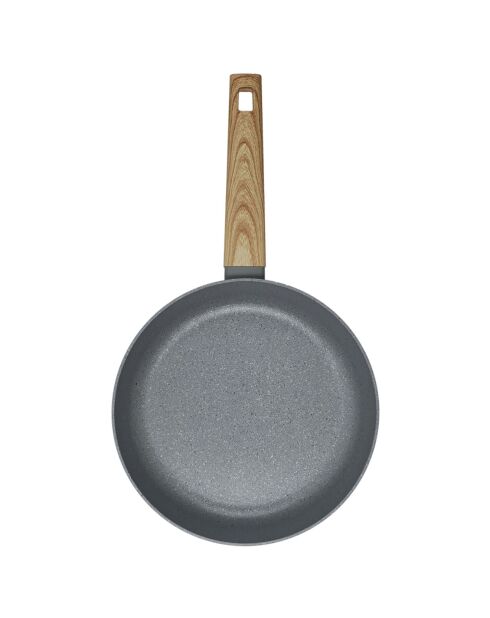 Poêle induction forge manche effet bois marron/gris - 37x20 cm