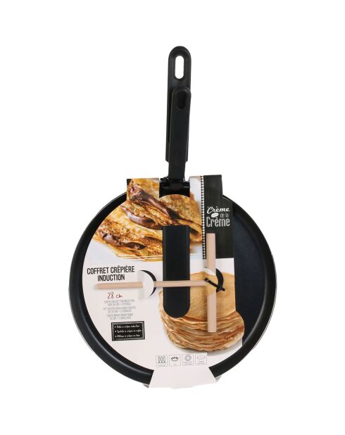 Coffret crépière induction avec ustensiles noir/blanc - 44.5x28.5 cm