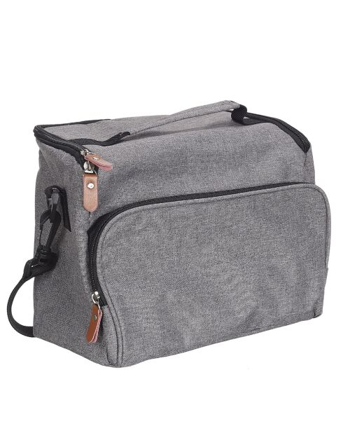 Borsa porta pranzo grigia con zip grigio/nero/cammello - 28x20x20 cm