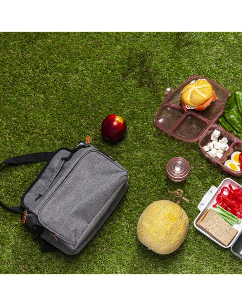 Lunch bag gris zippé gris/noir/camel - 28x20x20 cm