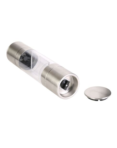 Moulin Poivre & Sel inox 2 en 1 gris/transparent - 5.2x5.2x21.8 cm