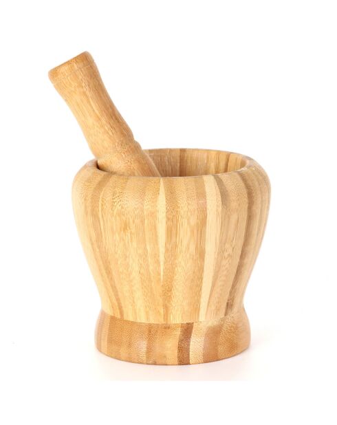 Bruine stamper en vijzel van bamboe - 10,5x16,7 cm