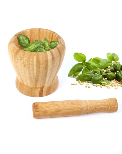 Bruine stamper en vijzel van bamboe - 10,5x16,7 cm