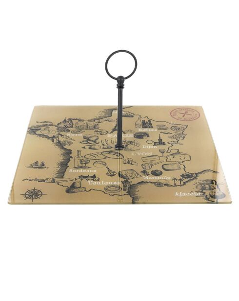 Plateau de fromage Carte de France noir/blanc/beige - 30x30x18 cm