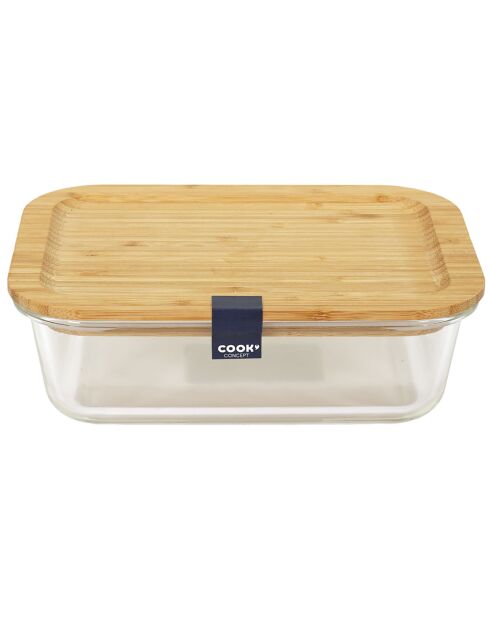 Lunchbox aus transparentem Glas und Bambus, 20 x 14,8 x 6,5 cm