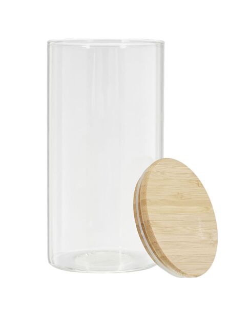 Bocal en Verre et Bambou transparent - 10.3x10.3x20 cm