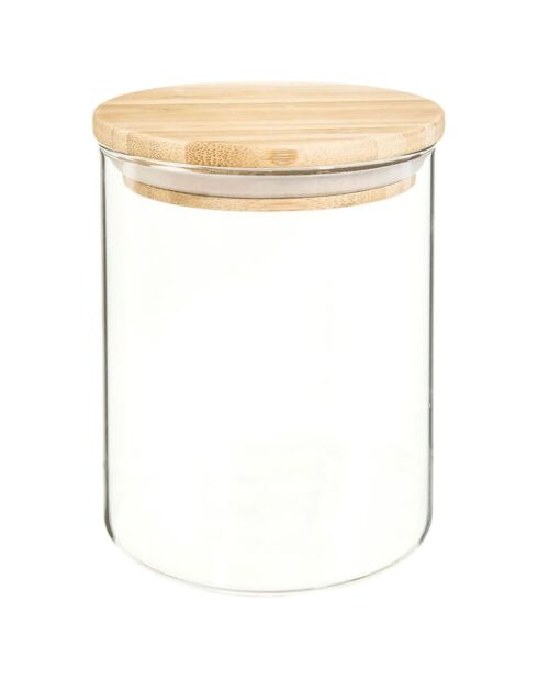 Bocal en Verre et Bambou transparent - 10.3x10.3x20 cm