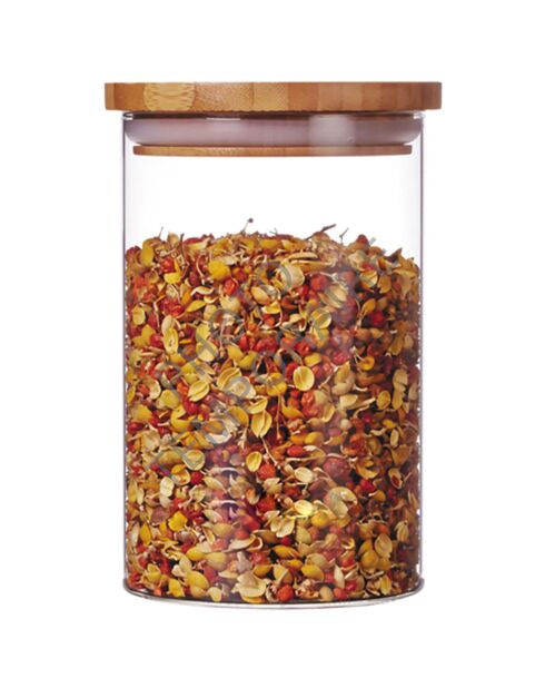 Bocal en Verre et Bambou transparent - 10.3x10.3x20 cm