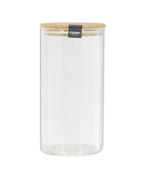Barattolo trasparente in vetro e bambù - 10,3x10,3x20 cm