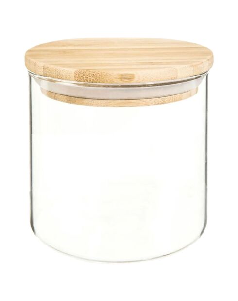 Bocal en Verre et Bambou transparent - 10x10x16 cm