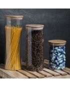 Bocal en Verre et Bambou transparent - 10x10x16 cm
