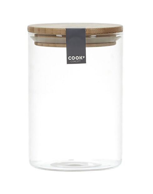Bocal en Verre et Bambou transparent - 10x10x16 cm