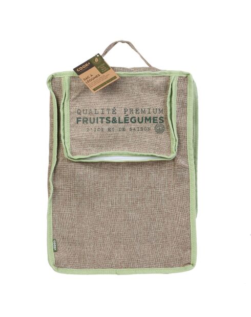 Sac de conservation fruits et légumes sable/vert  - 30x46 cm