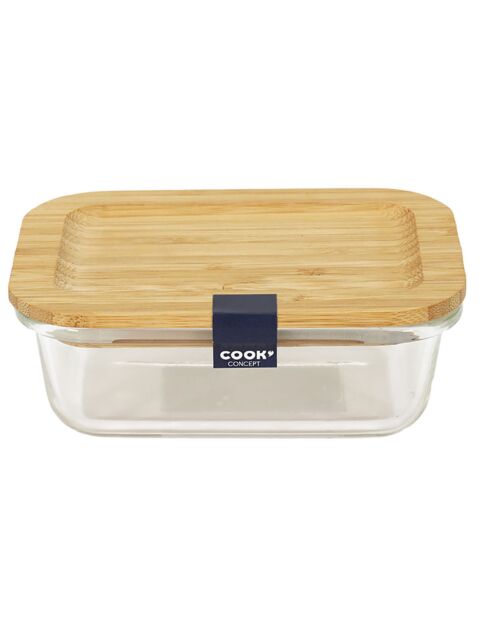 Lunchbox aus transparentem Glas und Bambus — 14,7 x 10,7 x 5,3 cm
