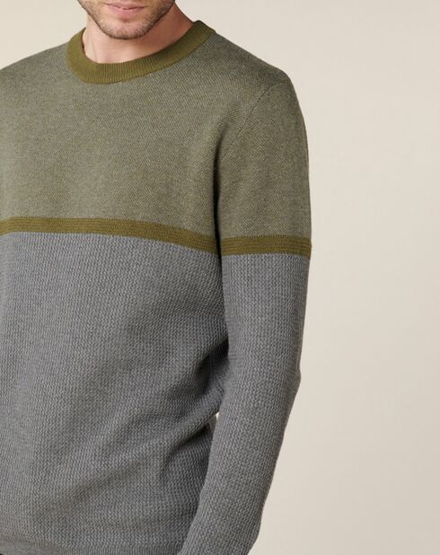 Pull en Coton & Laine Adeli gris chiné/kaki