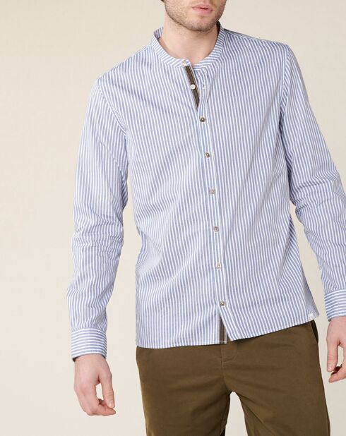 Chemise regular en Popeline Theotime rayée bleu/blanc